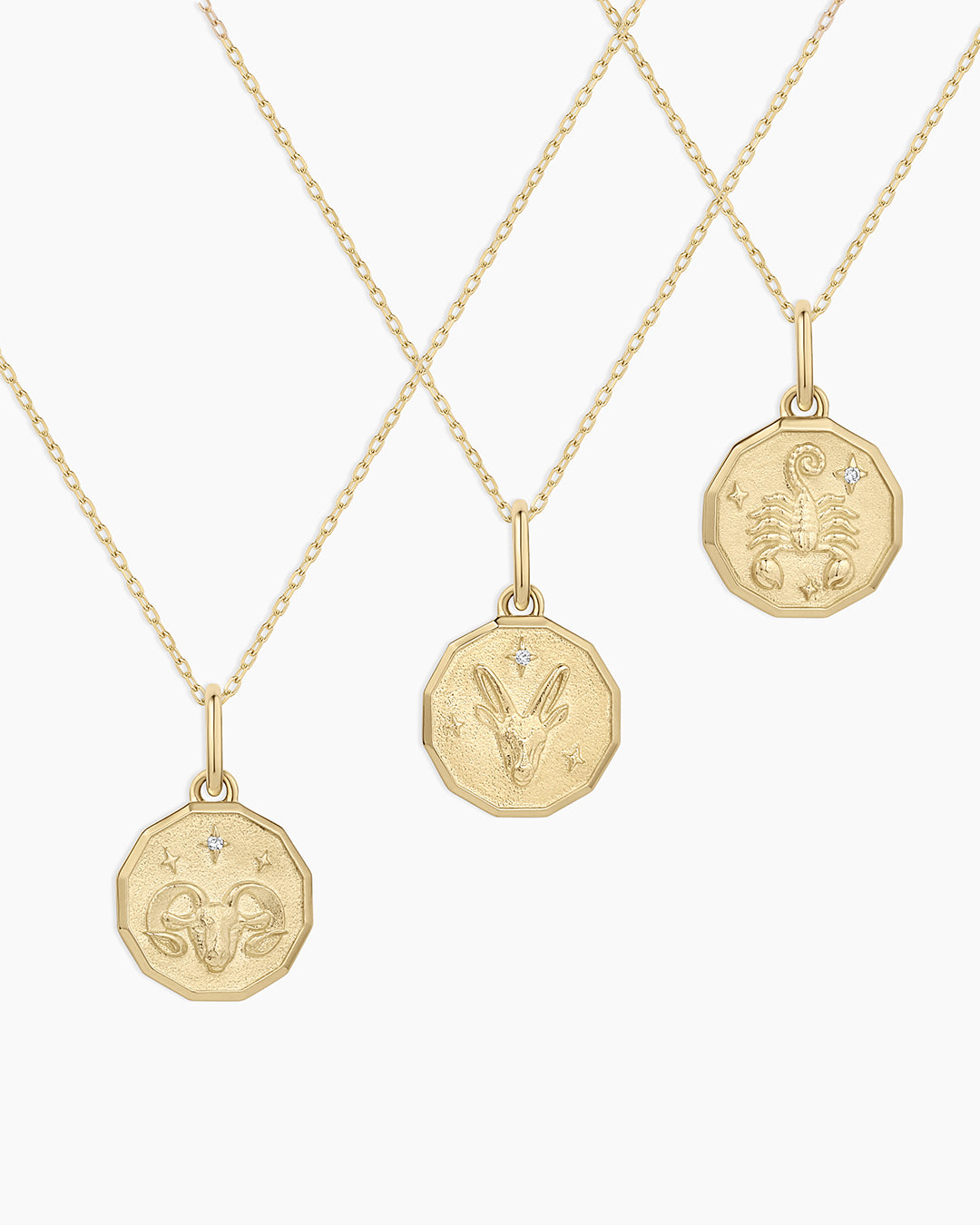 Diamond Zodiac Coin Charm Necklace